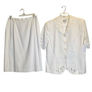 MORGAN MILLER Size 16 Elegant White Skirt Set with Cutout Details Special Event
